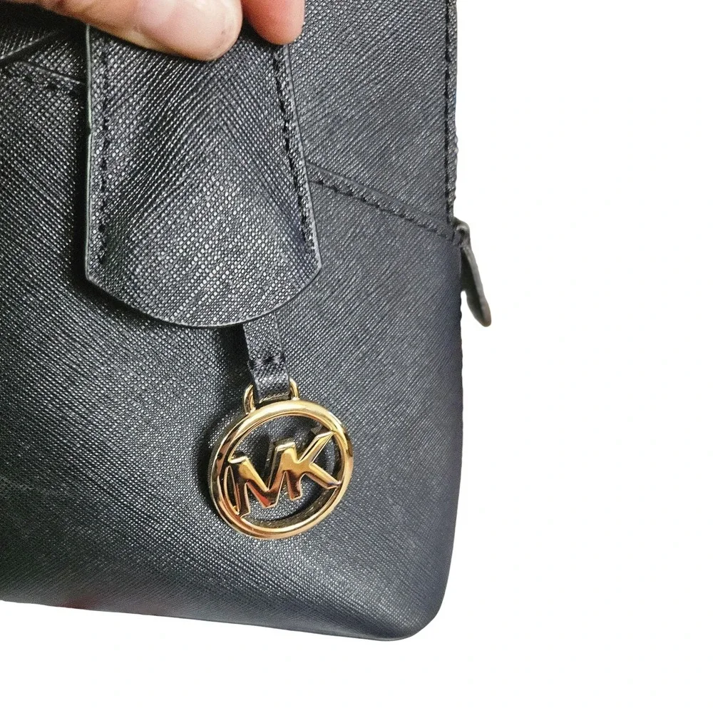Michael Kors Black Saffiano Leather Dome Satchel Gold Hardware Handbag